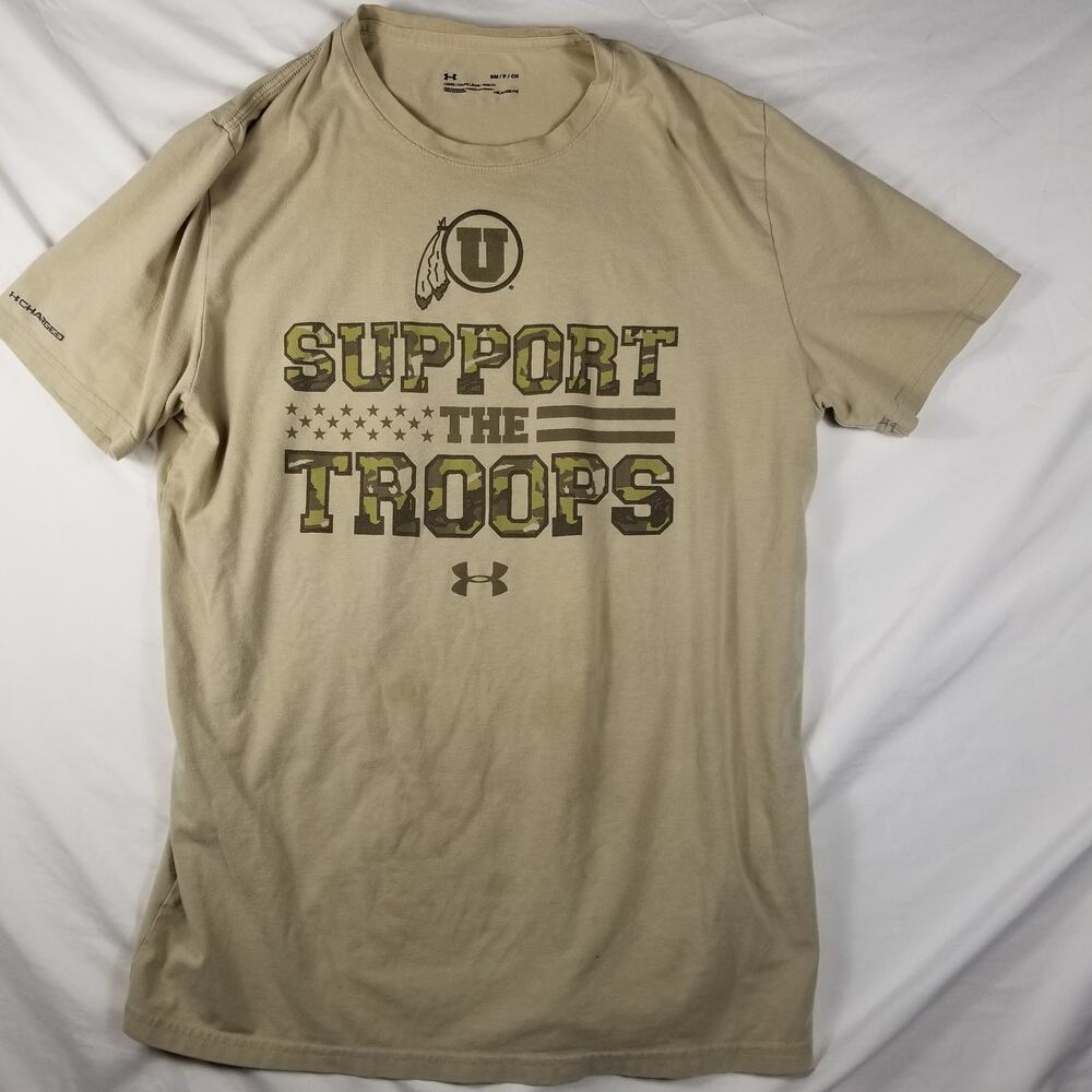 Under Armour Utah Utes Men’s Small Tan Support The Troops T-Shirt HeatGear